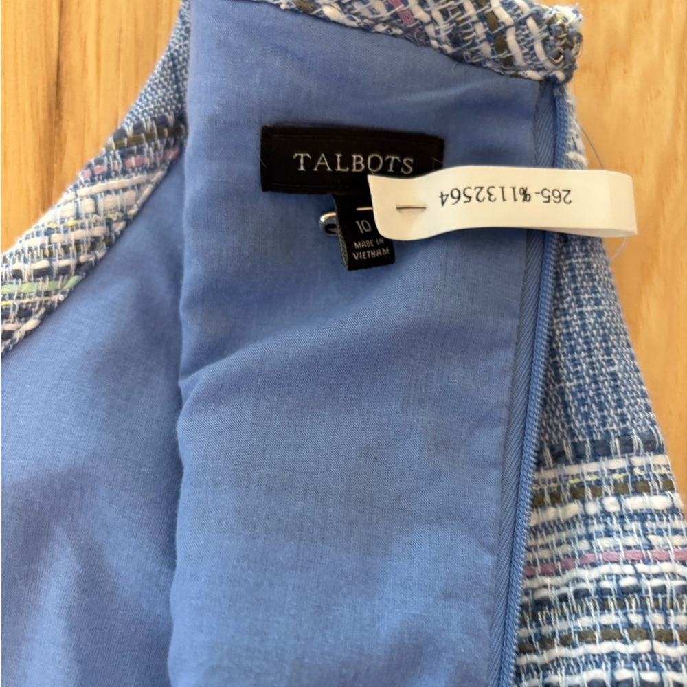 Talbots Blue Pastel Multicolor Polyester Blend Tweed Sheath Dress Size 10 Knee - Picture 9 of 14